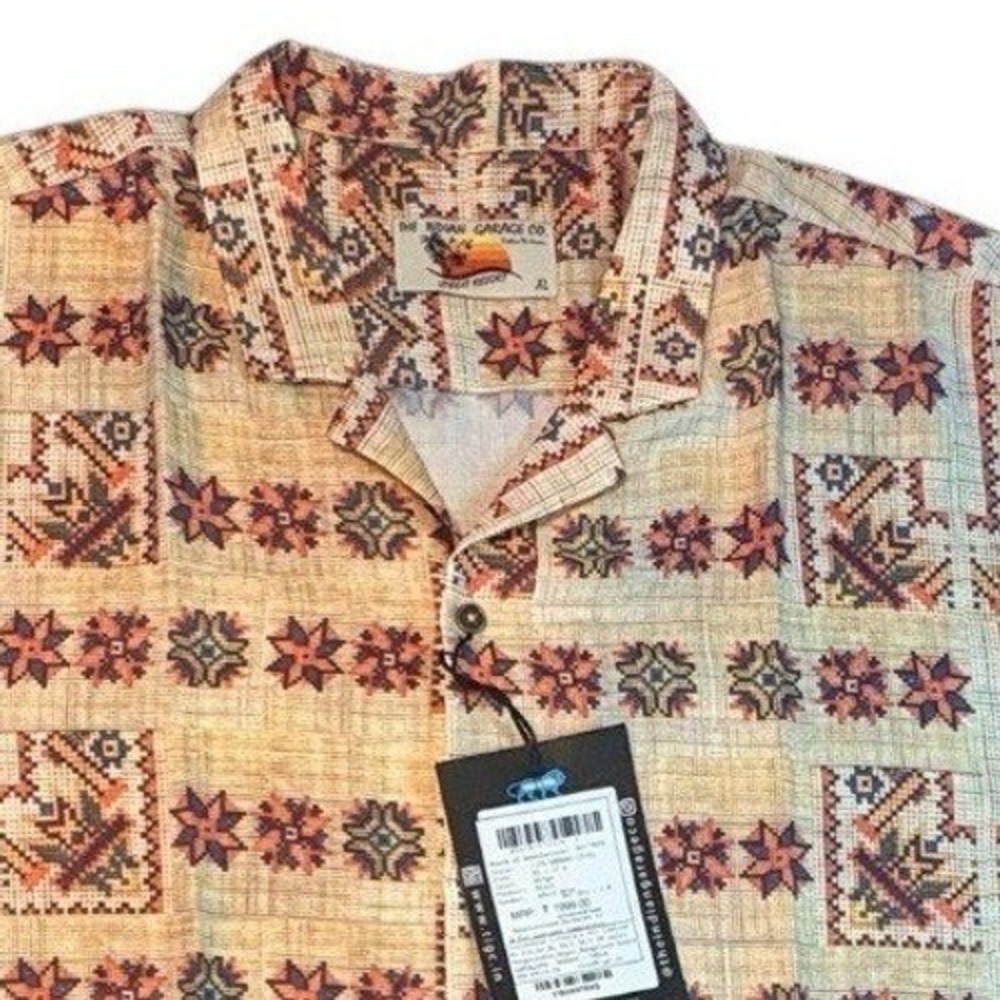 The Indian Garage Co Shirt Mens XL Tribal Geometric Print Camp Collar Short Slv